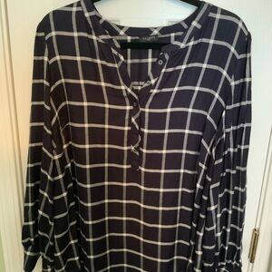 Talbots Navy Boxy Mandarin Collar Blouse